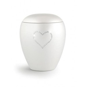 Ceramic Cremation Ashes Keepsake Urn – Swarovski Heart (White)